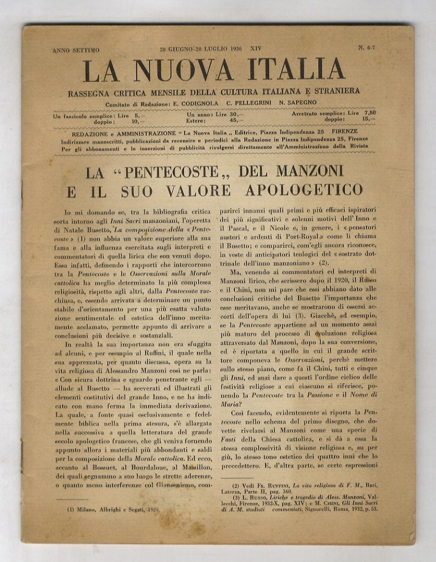 NUOVA (LA) Italia. Rassegna critica mensile della cultura italiana e …