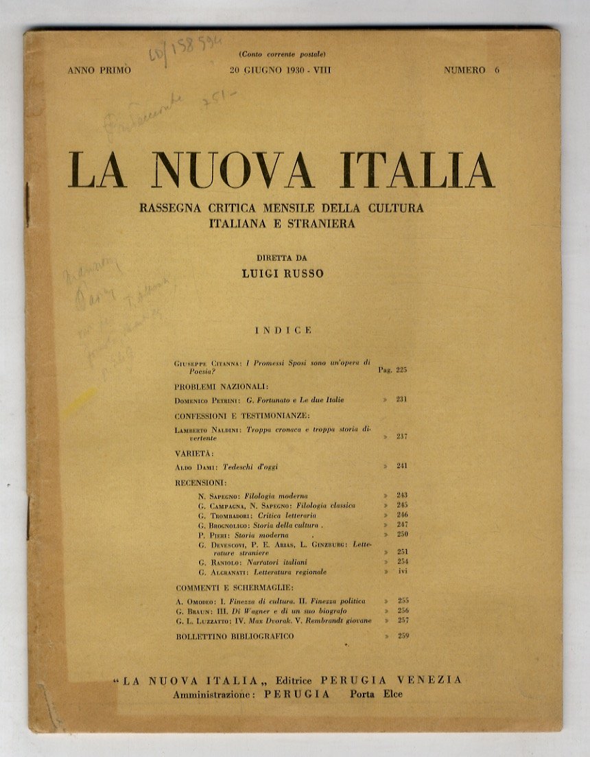 NUOVA (LA) Italia. Rassegna critica mensile della cultura italiana e …