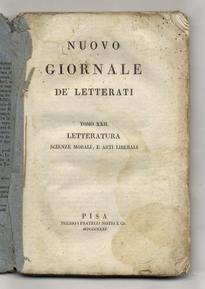 NUOVO giornale de' letterati. N. 55: gennajo e febbraio 1831. …