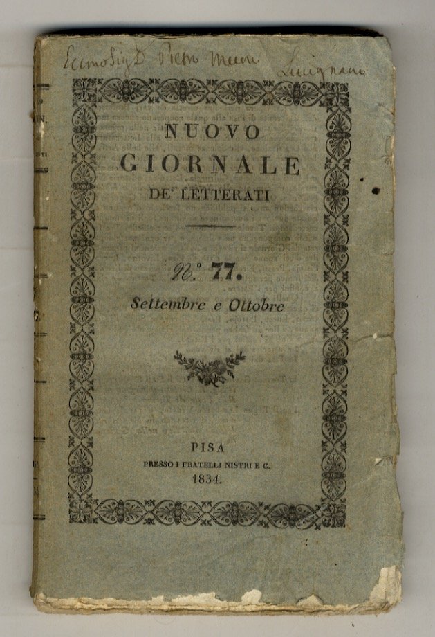 NUOVO Giornale de' letterati. N. 77. Settembre e Ottobre. [Parte … | Immagine principale