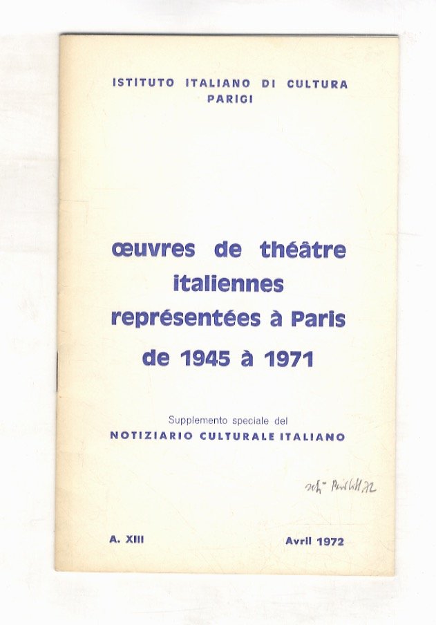 Oeuvres de théatre italiennes représentées à Paris de 1945 à …