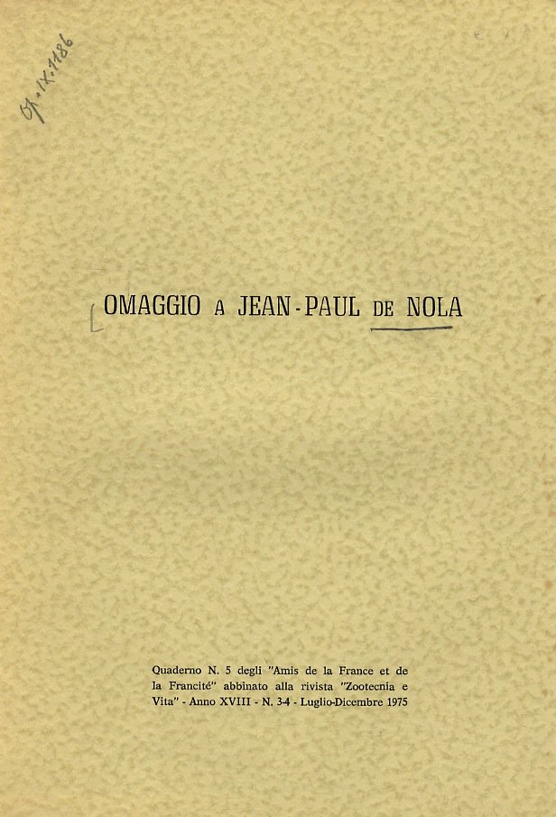 OMAGGIO a Jean-Paul de Nola. Quaderno n. 5 degli “Amis …