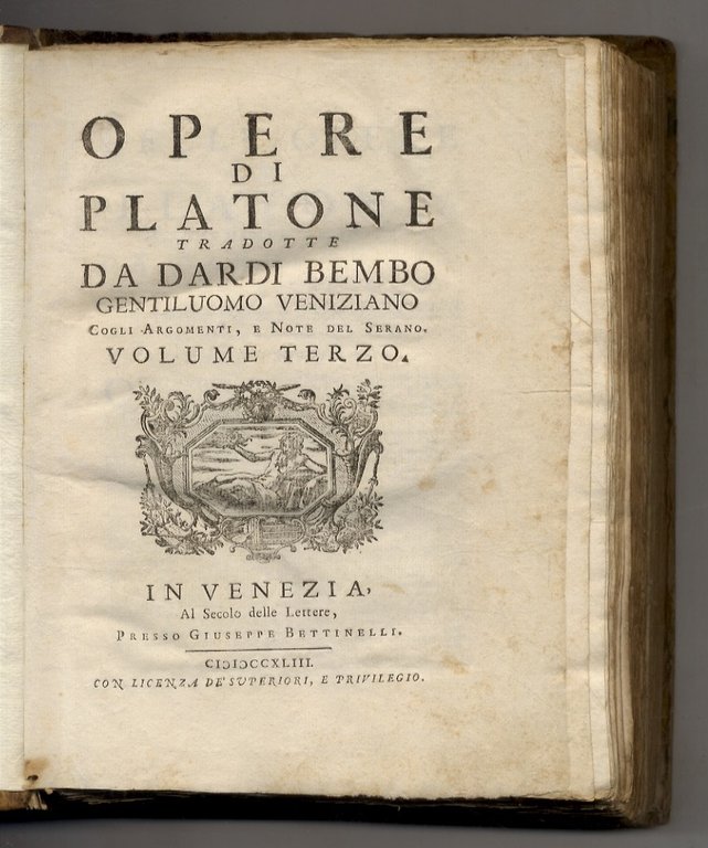Opere di Platone tradotte da Dardi Bembo gentiluomo veniziano cogli …
