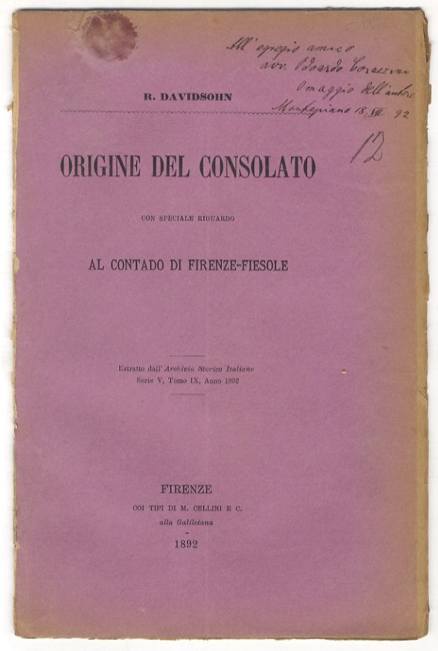 Origine del consolato. Con speciale riguardo al contado di Firenze-Fiesole.