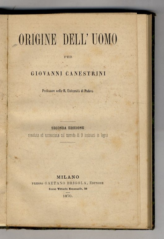 Origine dell'uomo. Seconda edizione riveduta ed accresciuta col corredo di … | Immagine Gallery 1