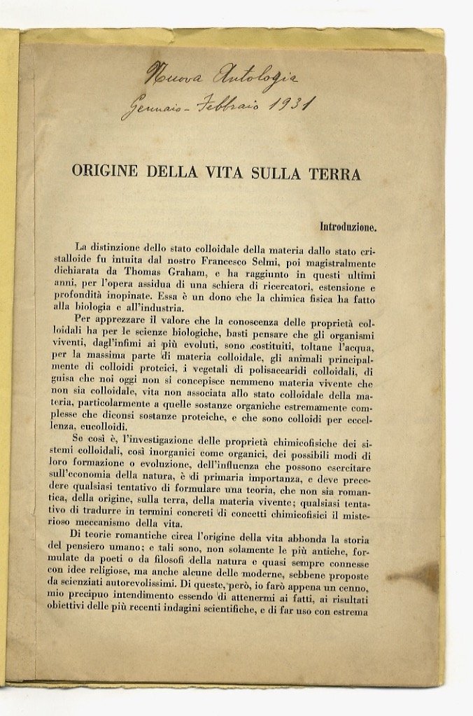 Origine della vita sulla terra.
