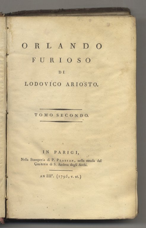 Orlando furioso di Lodovico Ariosto. Tomo primo [-secondo].