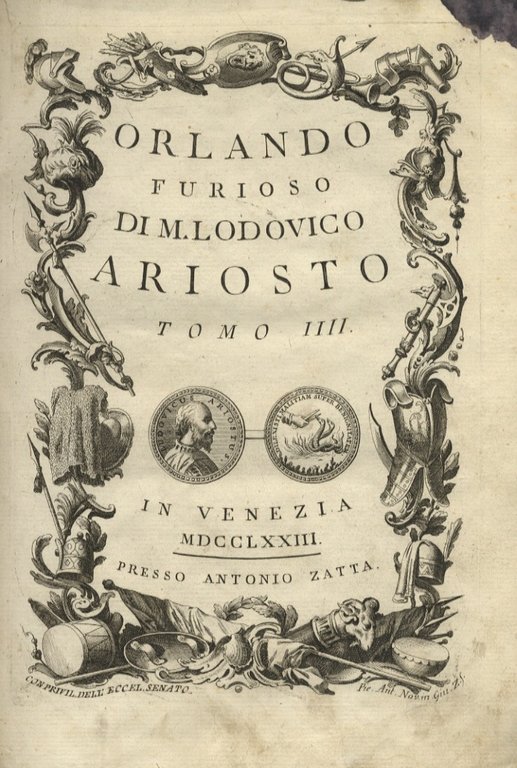 Orlando Furioso di M. Lodovico Ariosto. Tomo IIII.