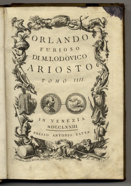 Orlando Furioso di M. Lodovico Ariosto. Tomo IIII.