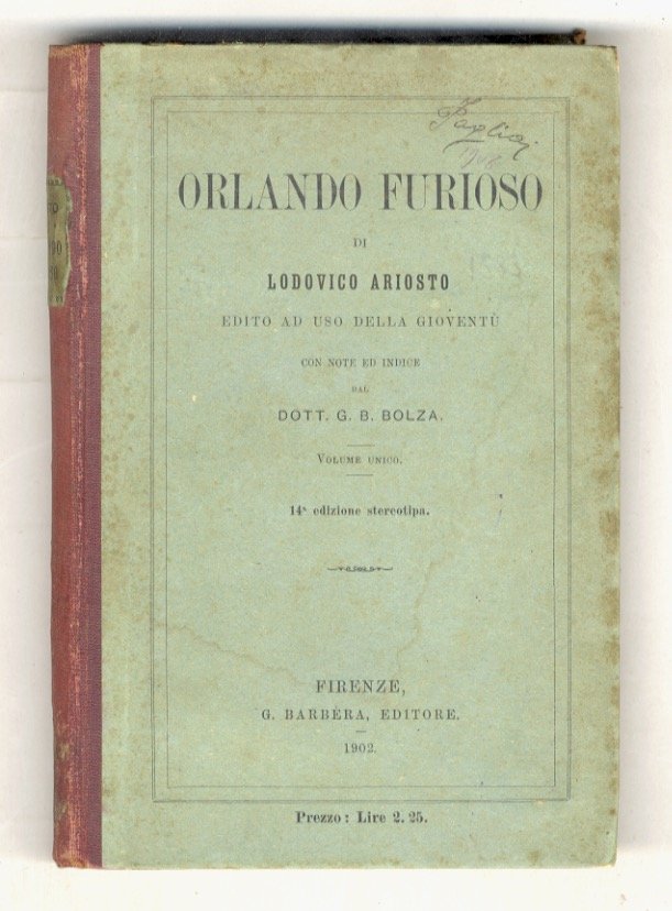 Orlando Furioso. Edito ad uso della gioventù, con note ed …