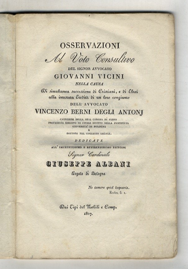 Osservazioni al voto consultivo del sig. avvocato Giovanni Vicini nella …