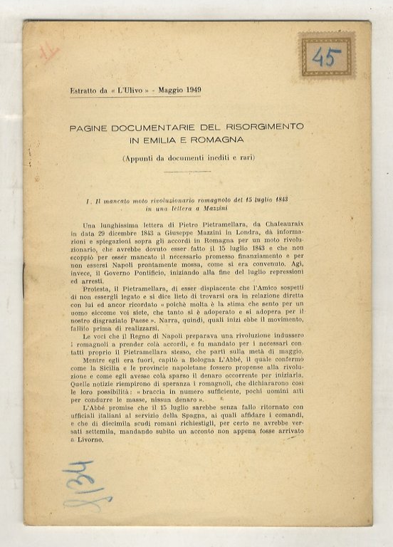 Pagine documentarie del Risorgimento in Emilia e Romagna. (Appunti da …