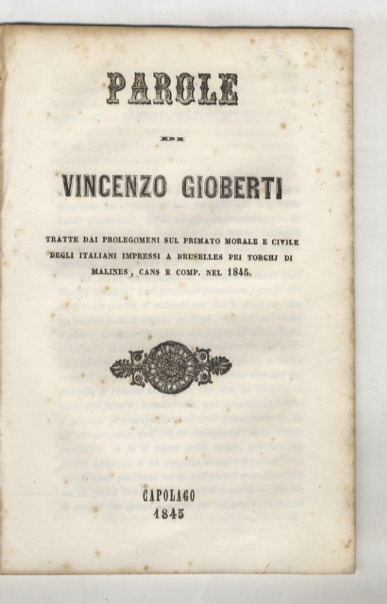 Parole di Vincenzo Gioberti, tratte dai Prolegomeni sul primato morale …