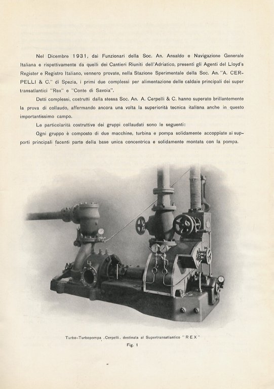 Particolarità costruttive e dati caratteristici rilevati sulle turbo-turbopompe Cerpelli per …