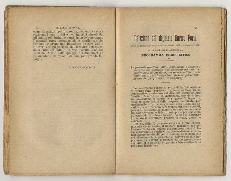 Patto (Il) di Roma del 13 maggio 1890. Programma della …