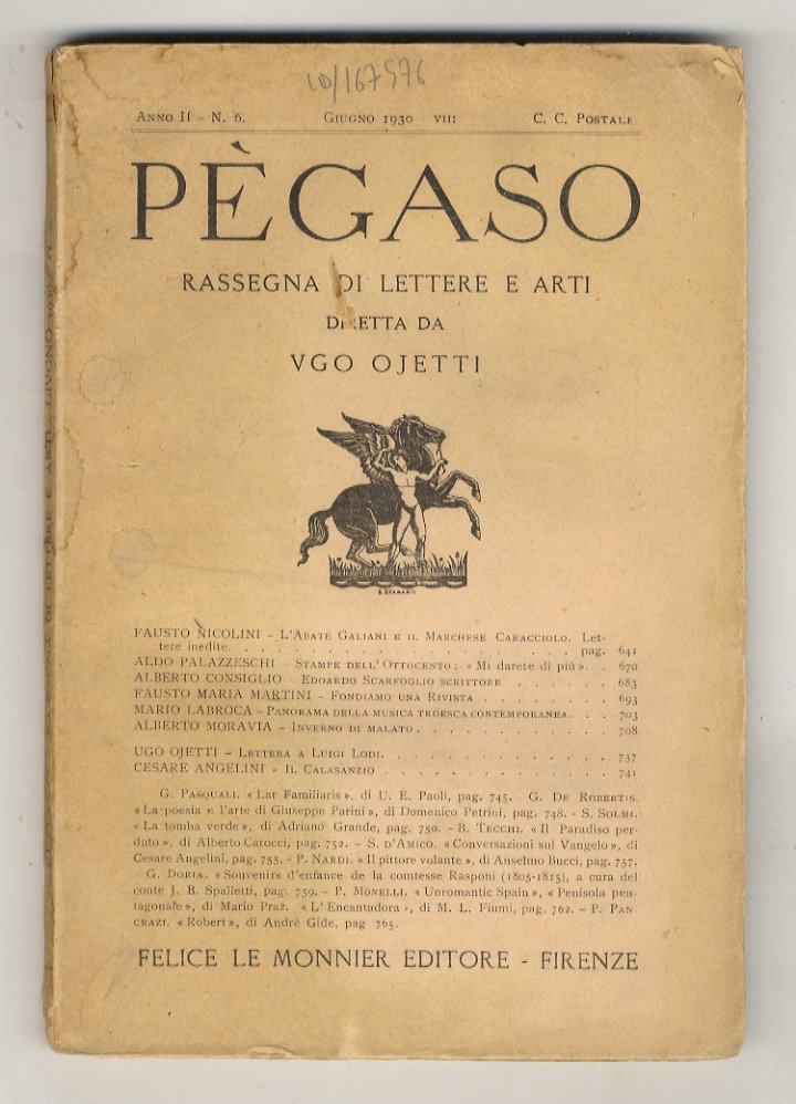 PÈGASO. Rassegna di lettere e arti diretta da Ugo Ojetti. …