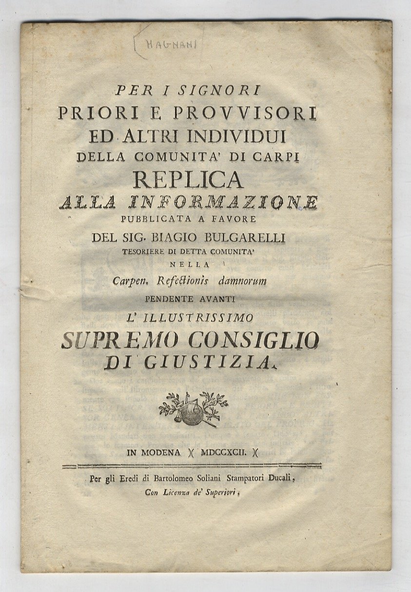 Per i Signori Priori e Provvisori ed altri individui della …