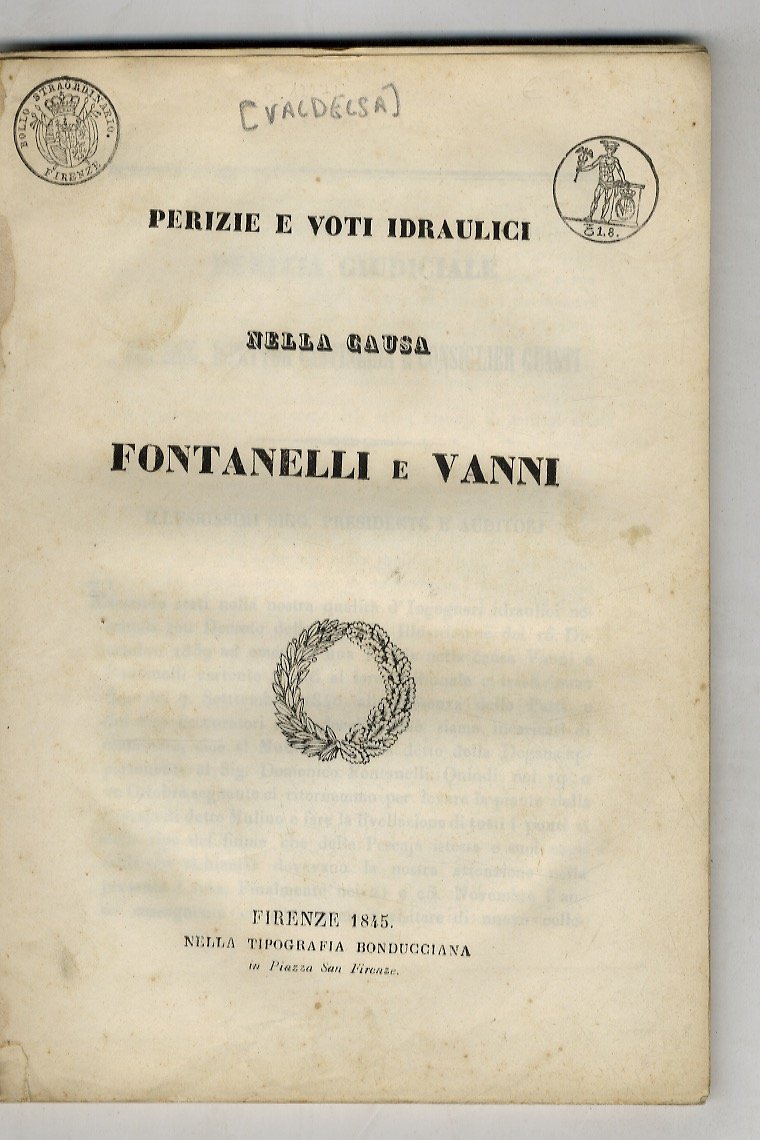 Perizie e voti idraulici nella causa Fontanelli e Vanni.