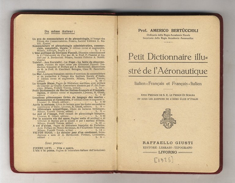 Petit Dictionnaire illustré de l'Aéronautique. Italien-Français et Français-Italien.