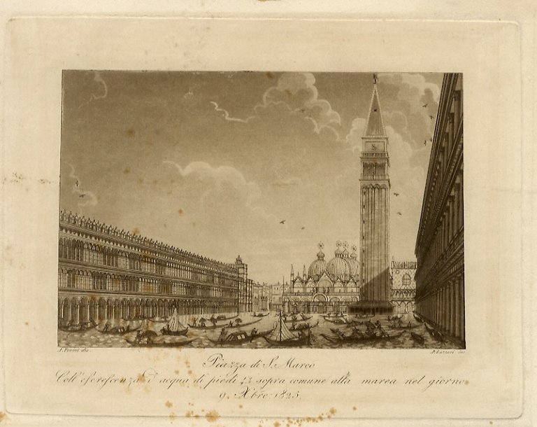 Piazza di S. Marco coll'escrescenza d'acqua di piedi 4.1/2 sopra comune alta marea nel giorno 9 xbre 1825.
