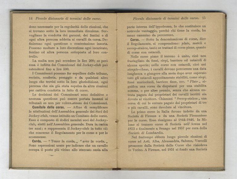 Piccolo dizionario di termini delle corse [di cavalli].