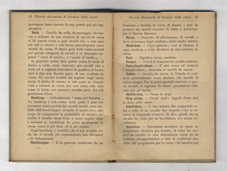 Piccolo dizionario di termini delle corse [di cavalli].