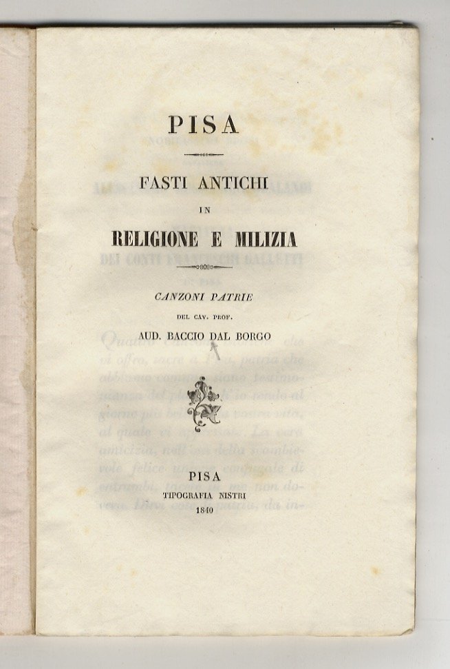 Pisa. Fasti antichi in religione e milizia. Canzoni patrie del … | Immagine principale