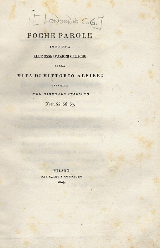 Poche parole in risposta alle osservazioni critiche sulla Vita di …