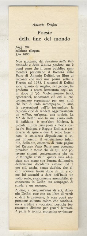 Poesie della fine del mondo.