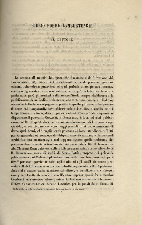 Prefazione al Codice Diplomatico Lombardo.