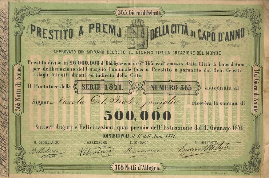 Prestito a premj della Città di Capo d'Anno. Approvato con …