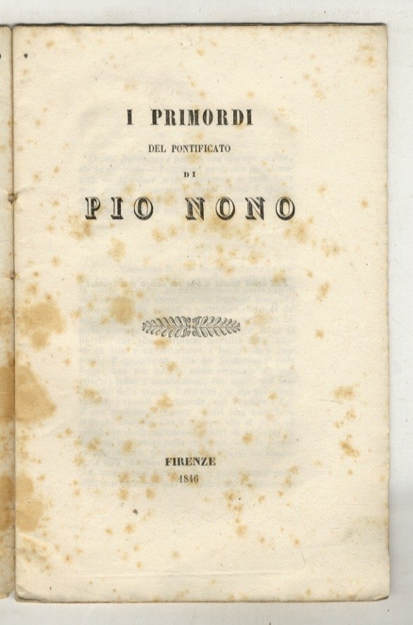 Primordi (I) del Pontificato di Pio Nono.