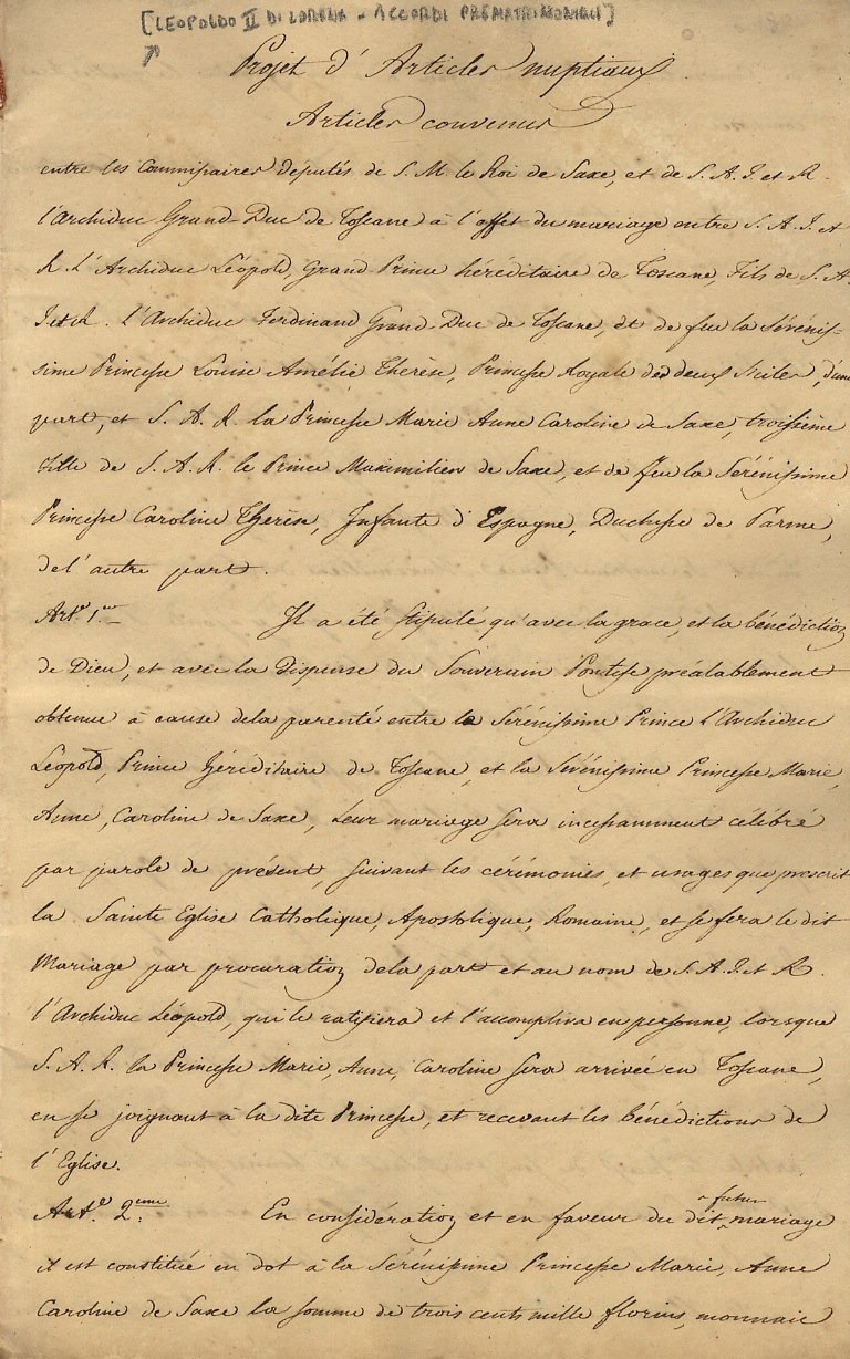 Projet d'Articles nuptiaux. Articles convenus.