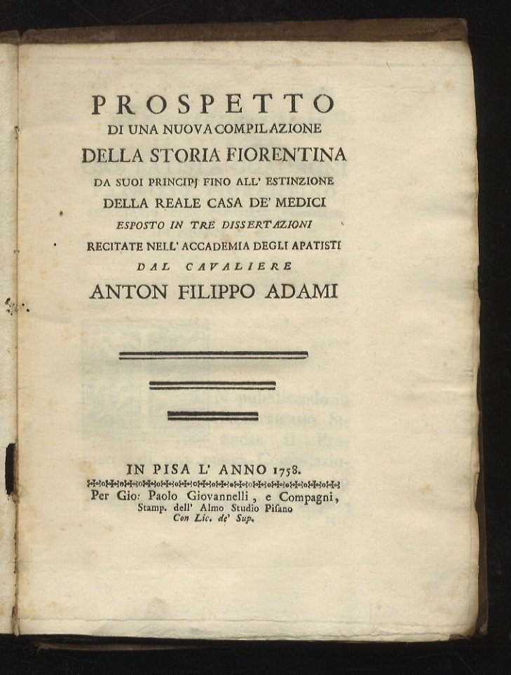 Prospetto di una nuova compilazione della Storia Fiorentina, da suoi …