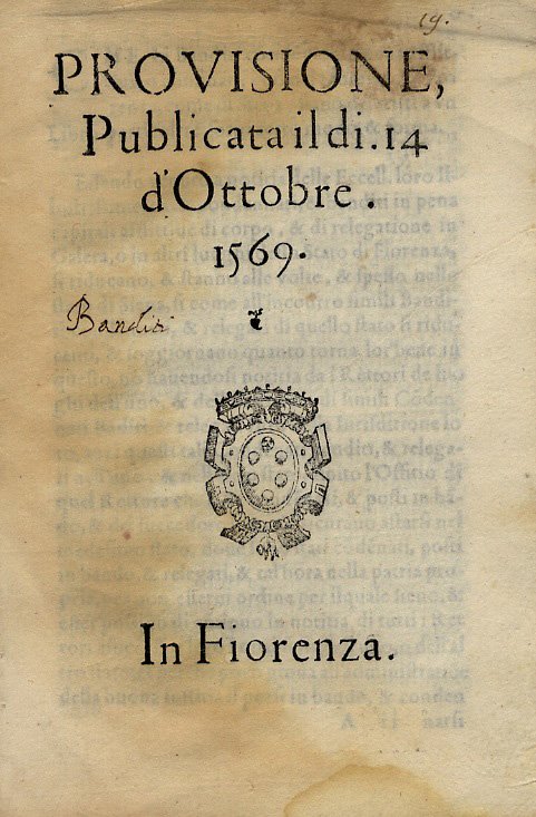 Provisione il di. 14 d'Ottobre. 1569. [Che li banditi condenati …