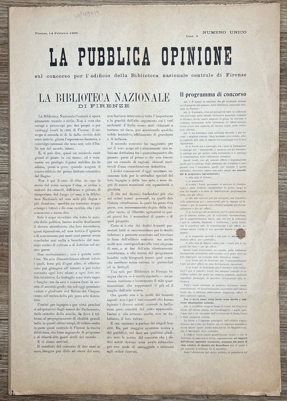 PUBBLICA (LA) opinione sul concorso per l'edificio della Biblioteca Nazionale … | Immagine principale