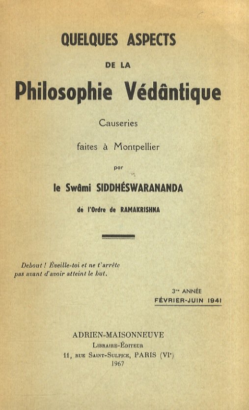 Quelques aspects de la philosophie Védântique. Causeries faites à Montpellier … | Immagine principale