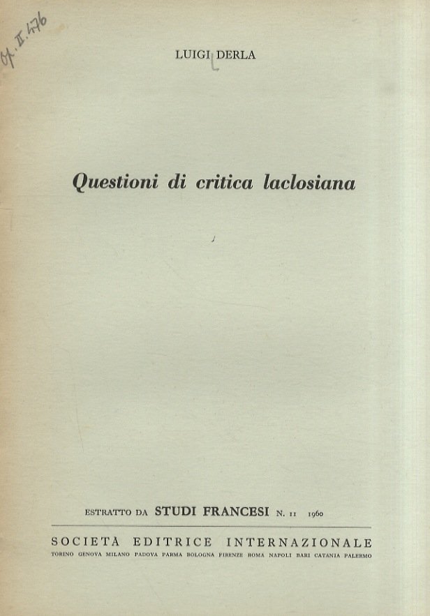 Questioni di critica laclosiana. Estratto da Studi Francesi, n. 11 … | Immagine principale
