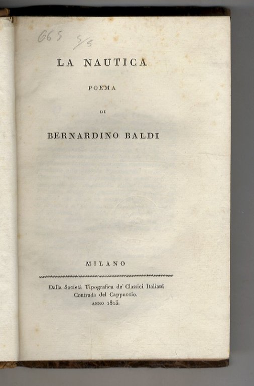 Raccolta di poemi didascalici. [1]: La nautica poema di Bernardino …