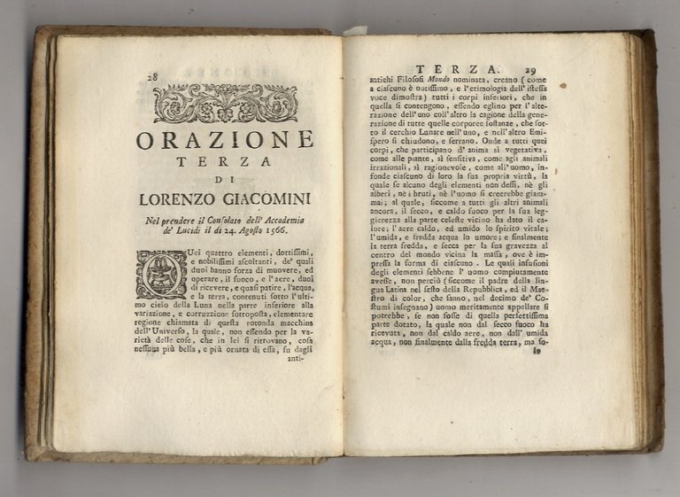 Raccolta di Prose Fiorentine. Parte Prima. Volume Sesto contenente Orazioni.