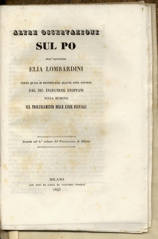 Ragionamento sopra il regolamento idraulico della pianura lucchese e toscana …