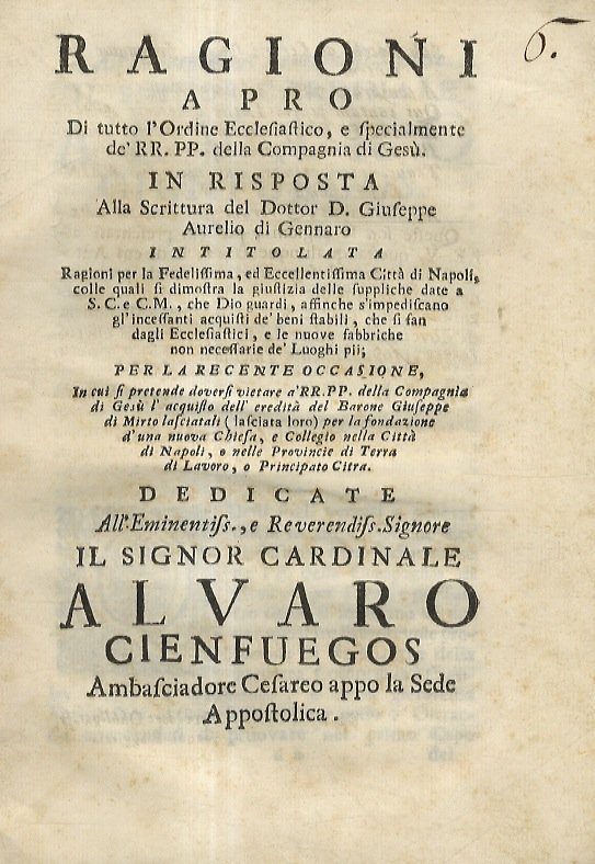 Ragioni a pro di tutto l'ordine ecclesiastico, e specialmente de' …