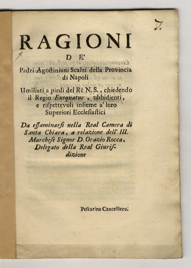 ragioni de' Padri Agostiniani Scalzi della Provincia di Napoli. Umiliati …