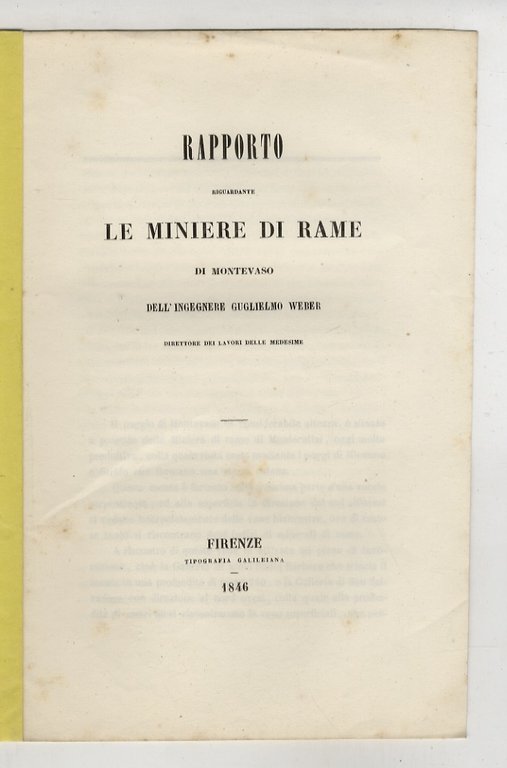 Rapporto riguardante le miniere di rame di Montevaso, dell'ingegnere Guglielmo …