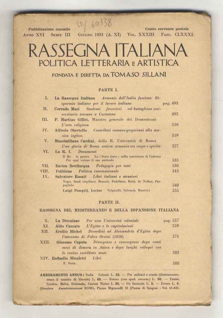 Rassegna Italiana, politica, letteraria e artistica, fondata e diretta da …
