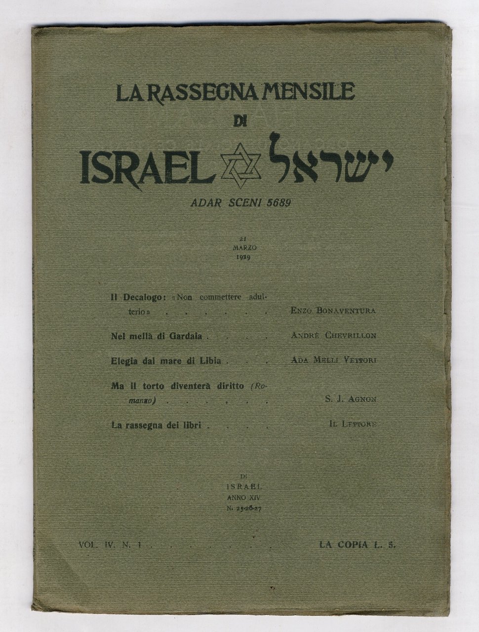 RASSEGNA (LA) mensile di Israel. Vol. IV., N. 1. Adar …