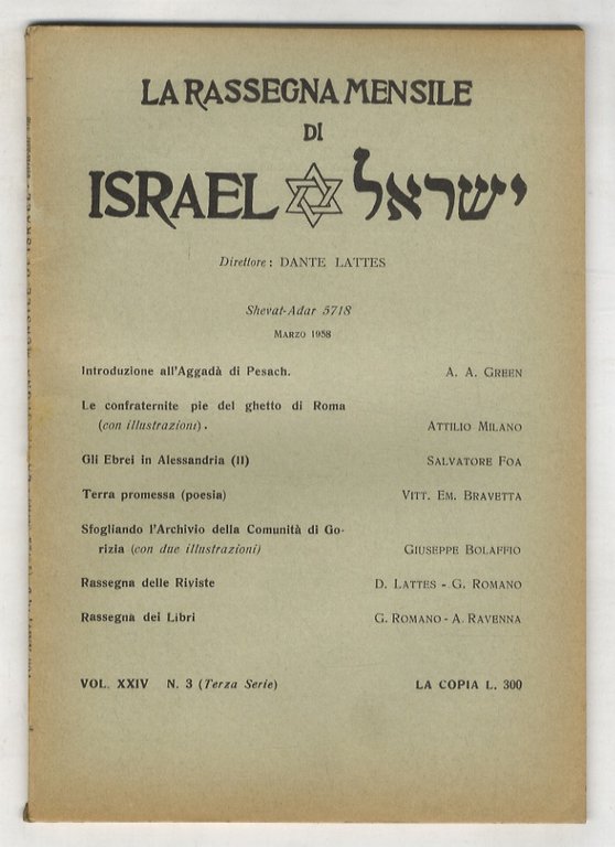 RASSEGNA (LA) mensile di Israel. Vol. XXIV. Dal n. 1 …