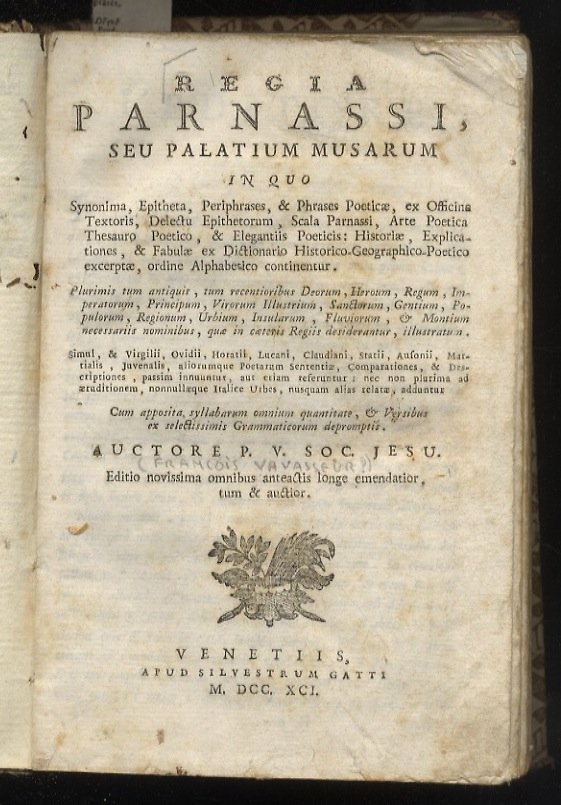 Regia Parnassi, seu Palatium musarum in quo synonima, epitheta, periphrases, … | Immagine principale