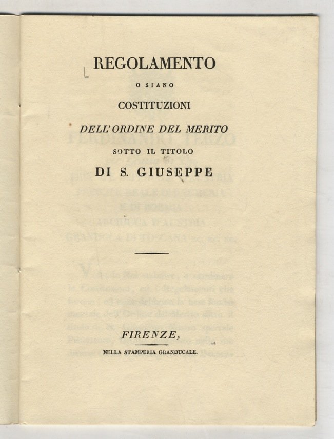 REGOLAMENTO o siano Costituzioni dell'Ordine del Merito sotto il titolo …