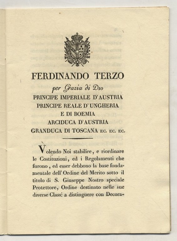 REGOLAMENTO o siano Costituzioni dell'Ordine del Merito sotto il titolo …
